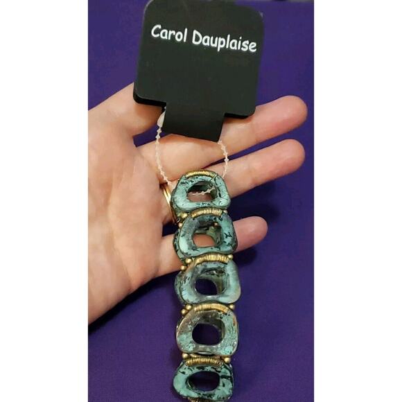 Carol Dauplaise Stretch Bracelet Light Blue & Black Stone, Gold Tone - Picture 3 of 8